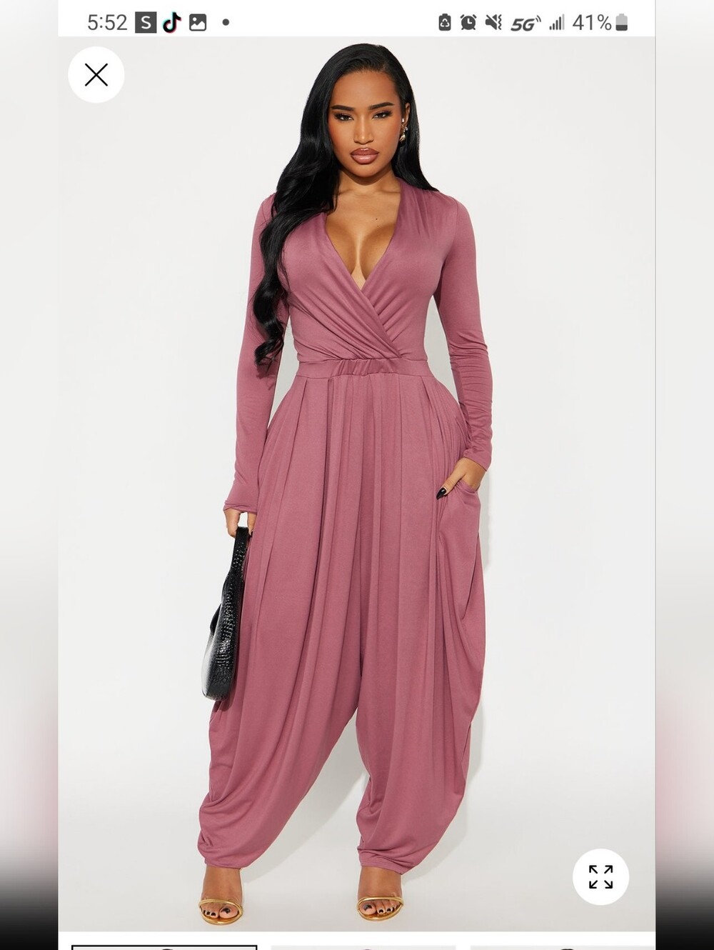 Long Sleeve Mauve Wrap Jumpsuit with Draped Pant